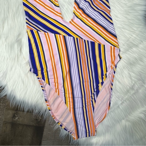 NWOT Bikini Lab Striped One Piece Swimsuit Medium - Picture 3 of 10